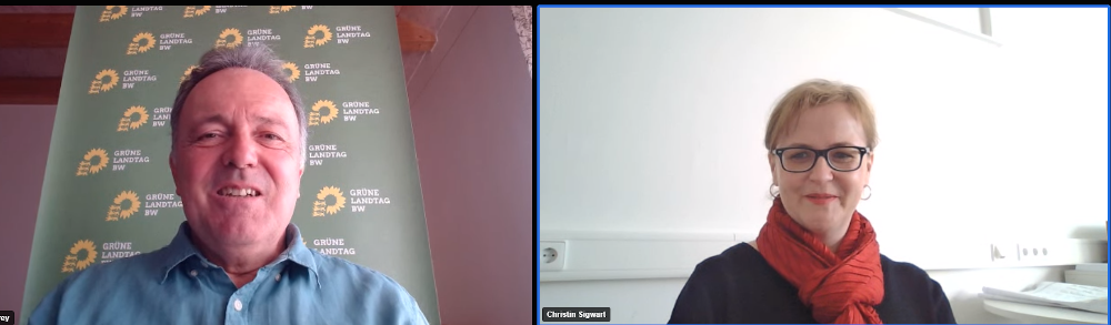 Josha Frey im Gespräch mit Schulleiterin der Rheinschule in Friedlingen