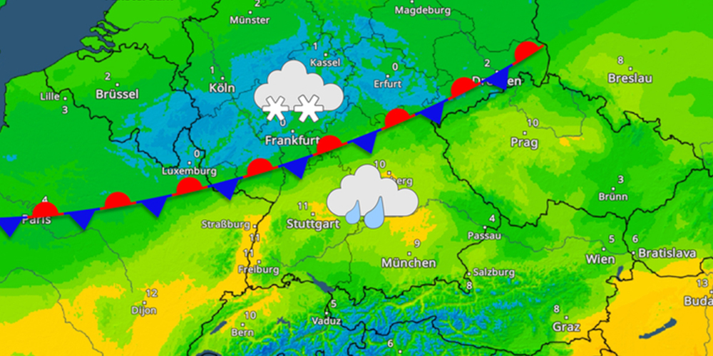 Luftmassengrenze mit Schnee am Donnerstag