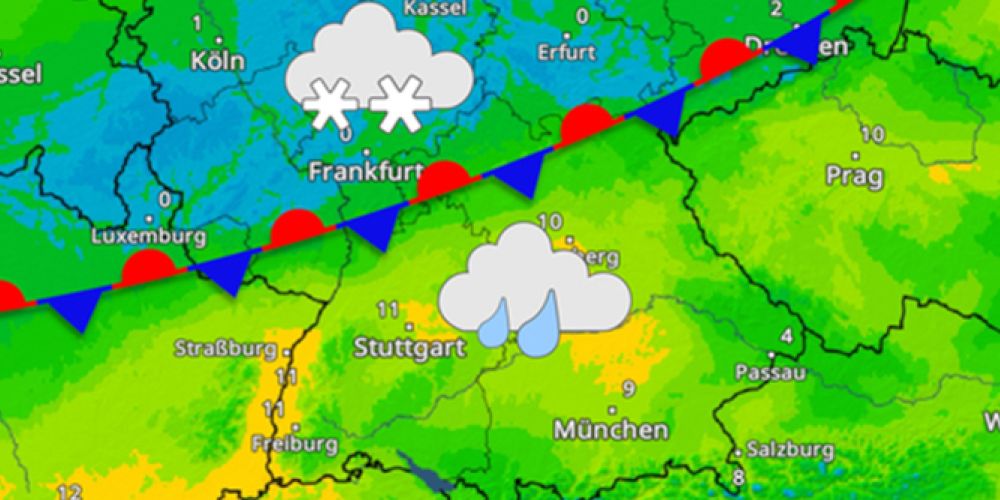 Luftmassengrenze mit Schnee am Donnerstag