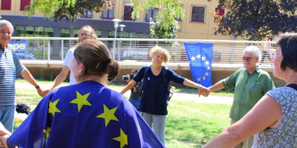 Aktion von Pulse of Europe  – Dreiländerbrücke Weil-