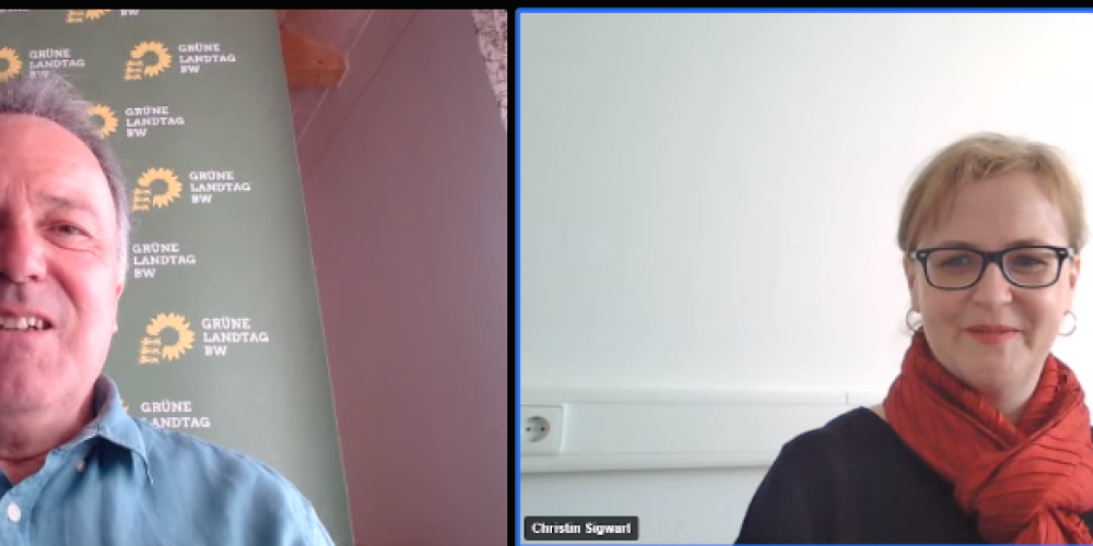 Josha Frey im Gespräch mit Schulleiterin der Rheinschule in Friedlingen